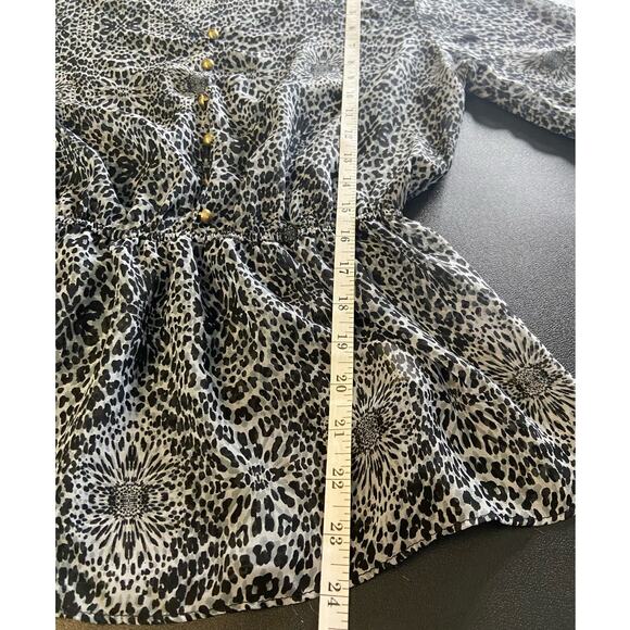 Paisley and Ivy Animal Print Top Womens M Cinched Waist Cuff Chiffon 3/4 Sleeve - Picture 8 of 10